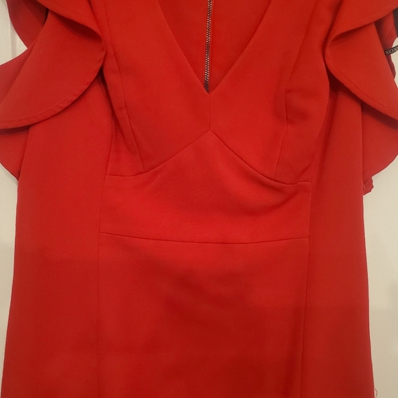 XOXO Red V-Neck Sheath Dress, flutter sleeves, Size 11/12 - Picture 4 of 8